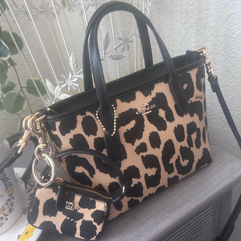 Coach Brown and Black Shoulder Bag with Leopard Print